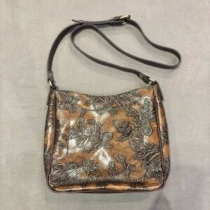 Patricia Nash Brown Embossed Floral Leather Shoulder Crossbody Bag